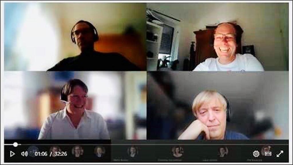 Vier Mitarbeiter vor Ihren Rechnern während einer Videokonferenz