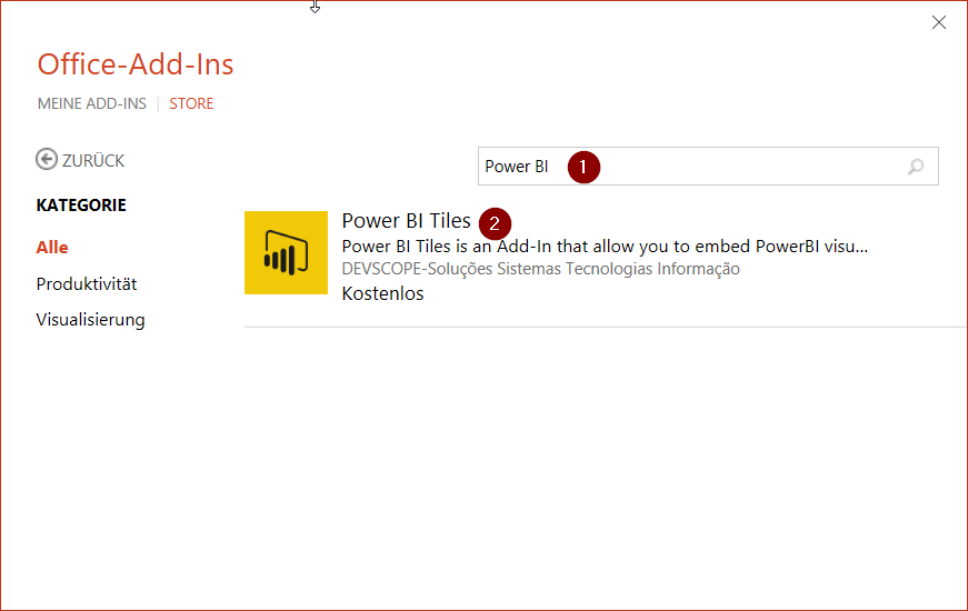 Search for Power BI Tiles App