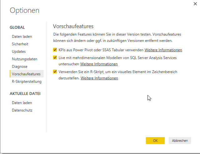 Preview Funktion Power BI