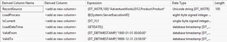 Data Vault Satellite Load - derived and fixed attributes