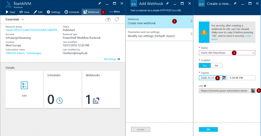 Erstellen eines Azure Runbook Webhooks