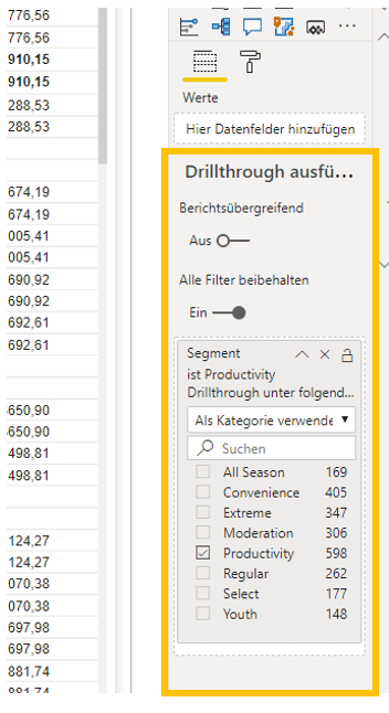 Seiteneigenschaften mit Drillthrough in Power BI