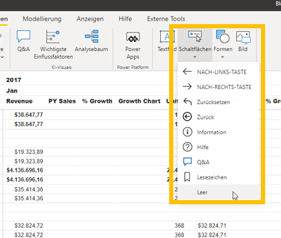 Schaltfläche hinzufügen in Power BI