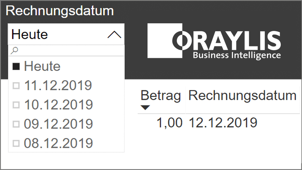 Beispiel für einen Default-Datumsfilter in Power BI